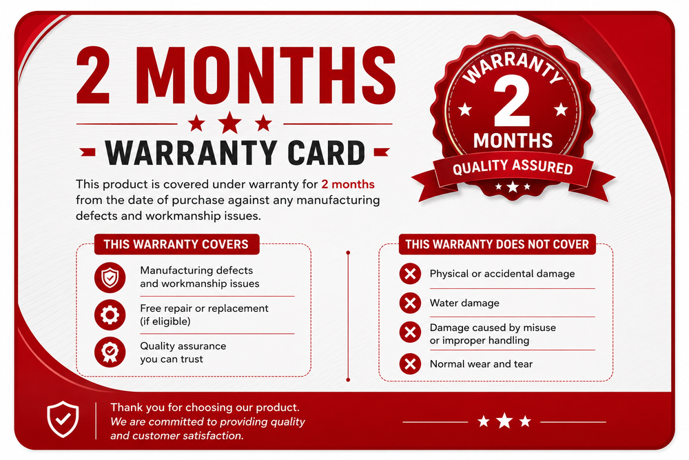 2 Months Warranty Card for watches below 8,000