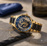 MK Collection Two-Tone Gold & Black Skeleton Dial Men's Fashion Watch thumbnail 3