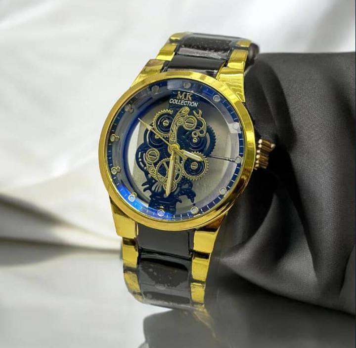 MK Collection Two-Tone Gold & Black Skeleton Dial Men's Fashion Watch
