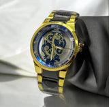 MK Collection Two-Tone Gold & Black Skeleton Dial Men's Fashion Watch thumbnail 2