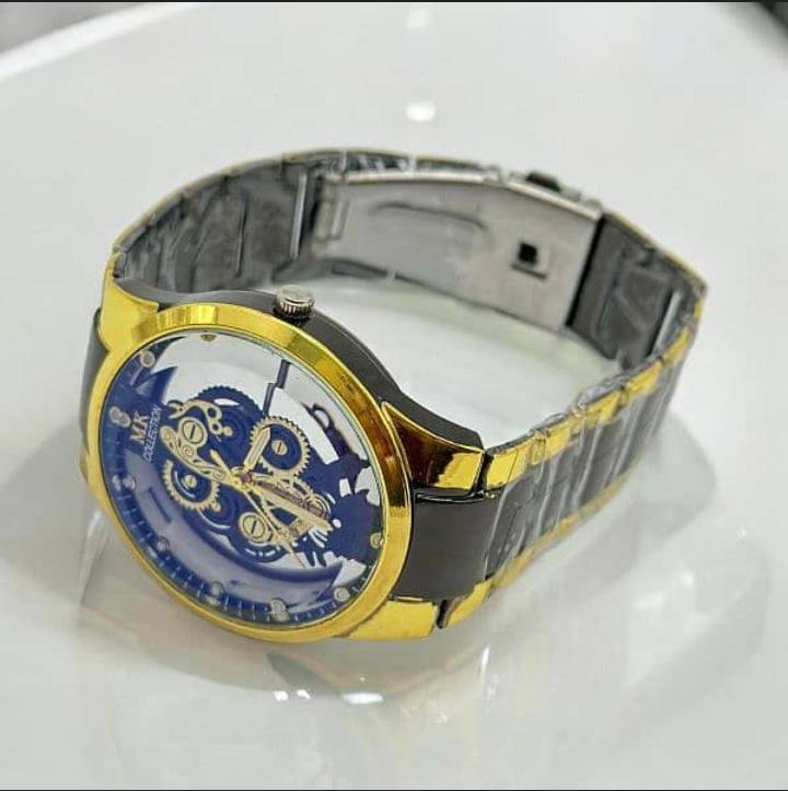 MK Collection Two-Tone Gold & Black Skeleton Dial Men's Fashion Watch