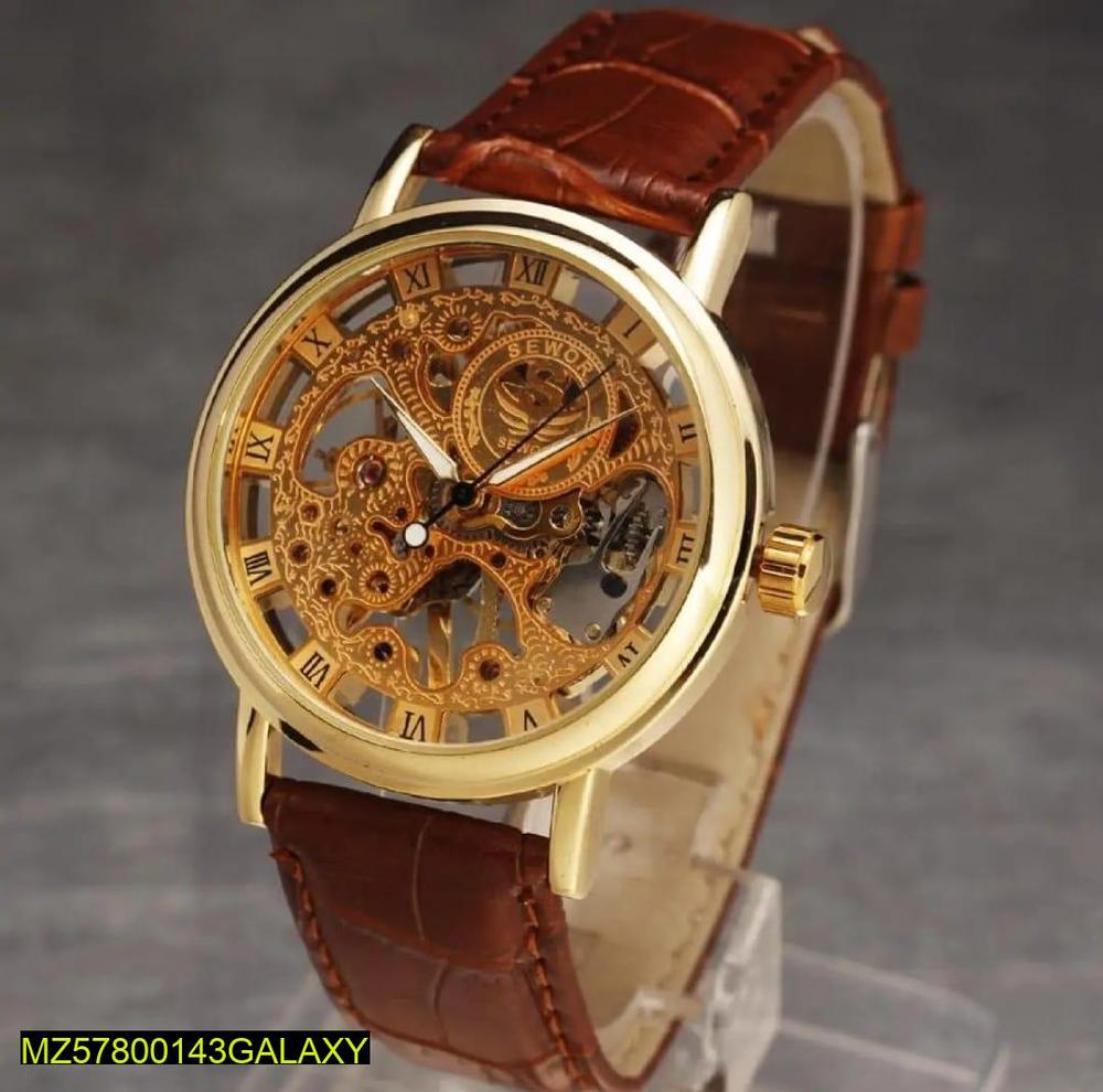 The Heritage Skeleton – Premium Gold & Brown Leather Men’s Timepiece