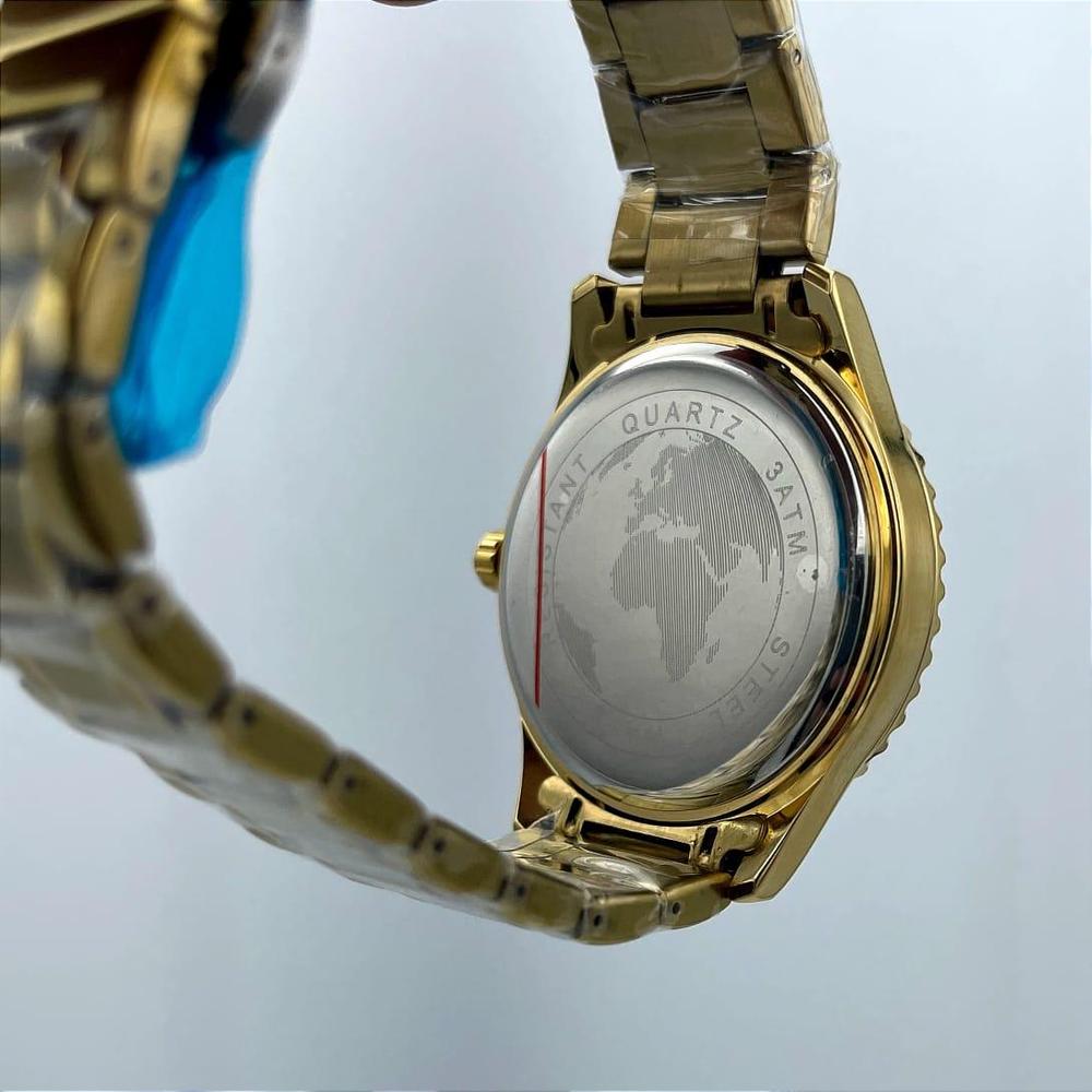 Guanqin Gold Tone Diamond-Accented Bezel Men's Watch with Day-Date Display
