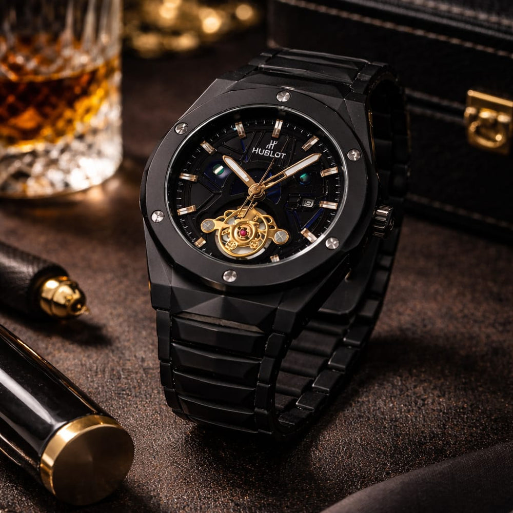 Obsidian Prestige Skeleton Automatic Watch – Luxury Black Edition