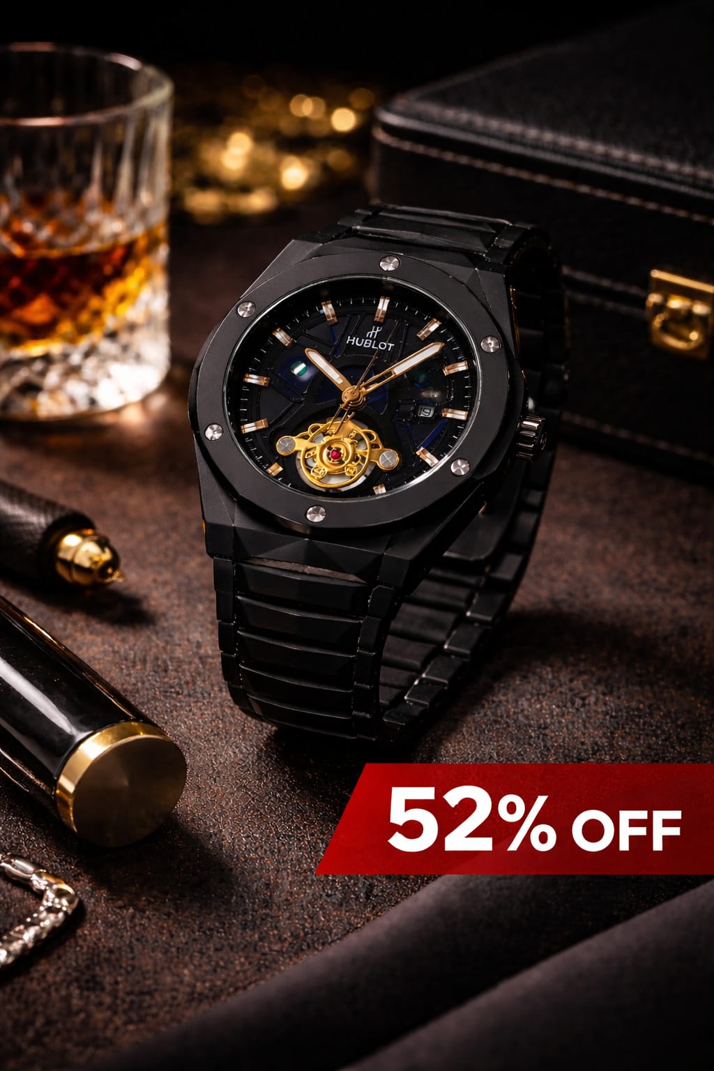 Obsidian Prestige Skeleton Automatic Watch – Luxury Black Edition