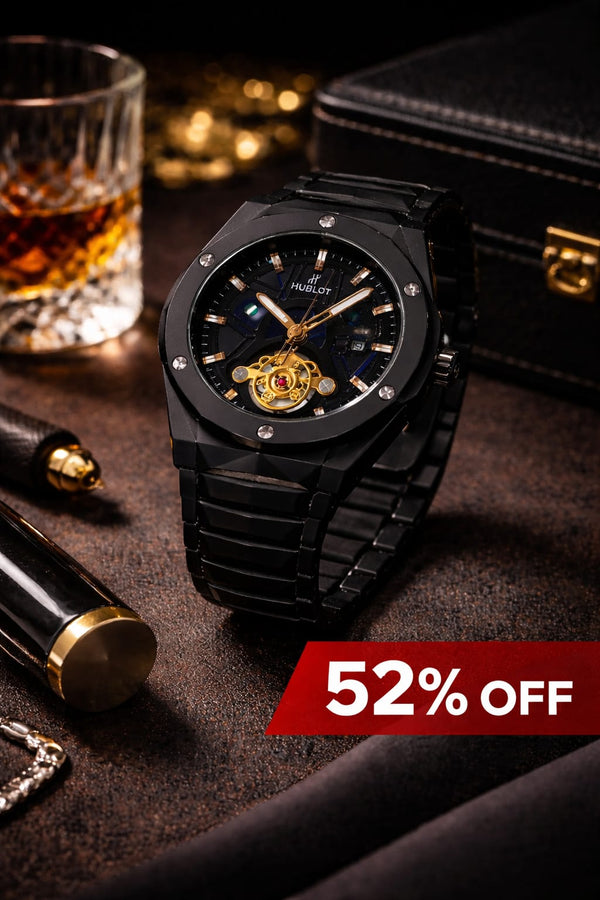Obsidian Prestige Skeleton Automatic Watch – Luxury Black Edition