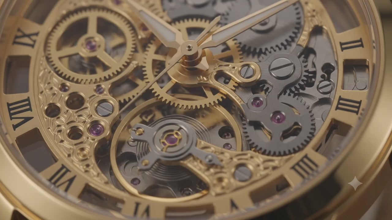 The Heritage Skeleton – Premium Gold & Brown Leather Men’s Timepiece